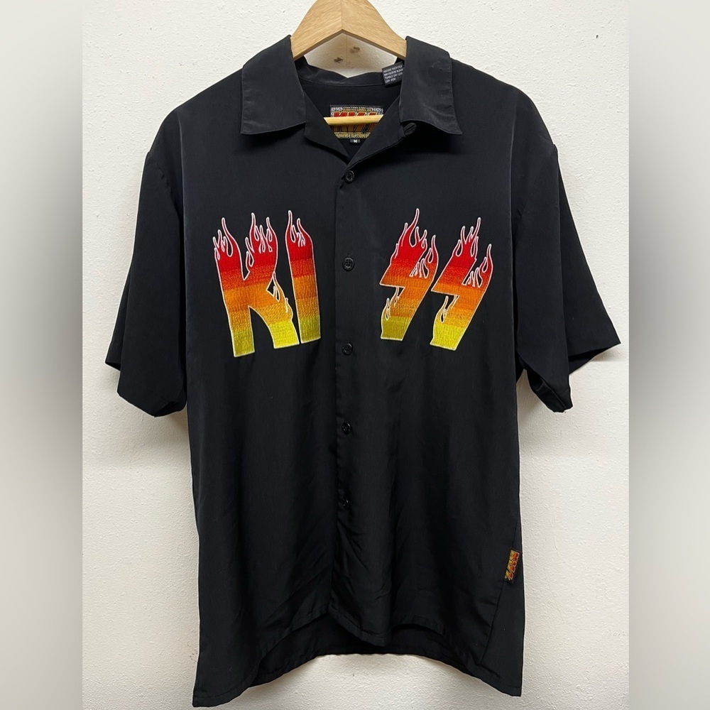 Vintage ** Dragonfly** 2002 Button Down Embroidered Biker Flames KISS Shirt - M